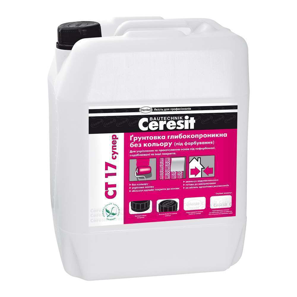 СТ 17 СУПЕР Ceresit Ґрунтівка глибокопроникна безбарвна (перед фарбуванням)